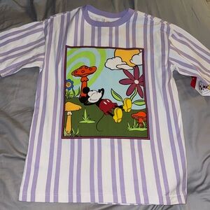 NEW Disney Shirt Adult XS White Purple Mickey & Co Mouse Striped Parks